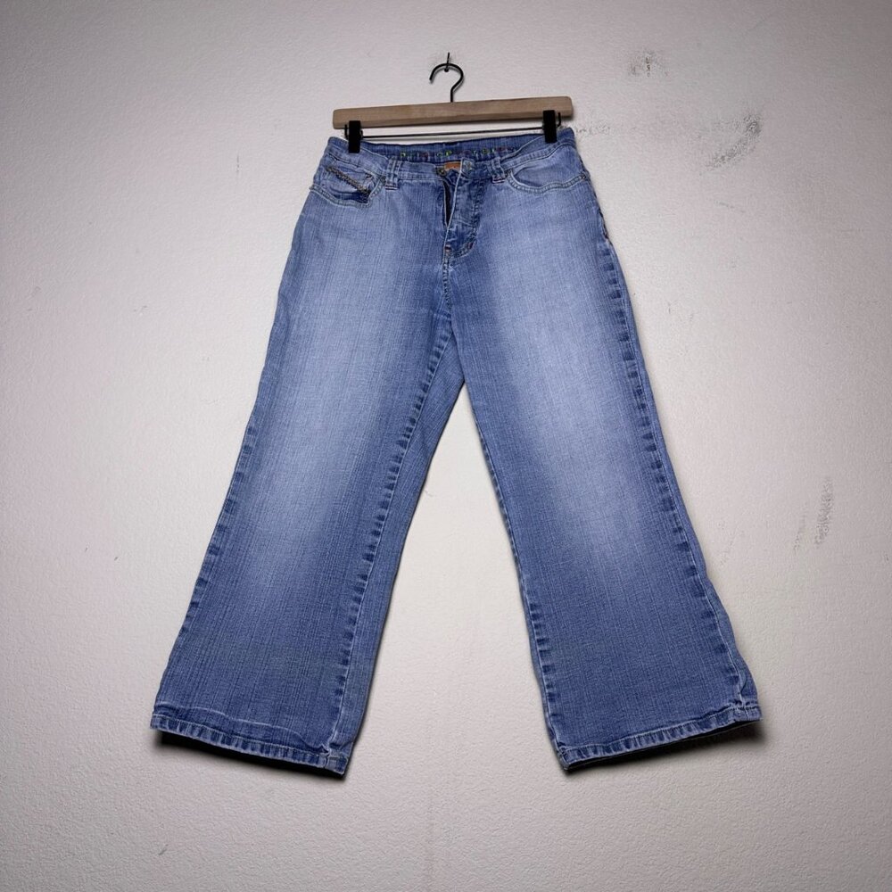 VTG Christopher Blue Denim Jean Pant Women 8 Blue Rainbow Capri Cropped Y2K